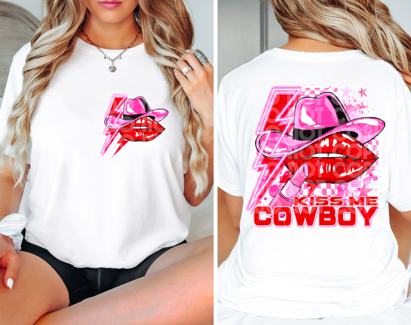 Kiss Me Cowboy DTF Transfer (Pocket must be purchased separately)