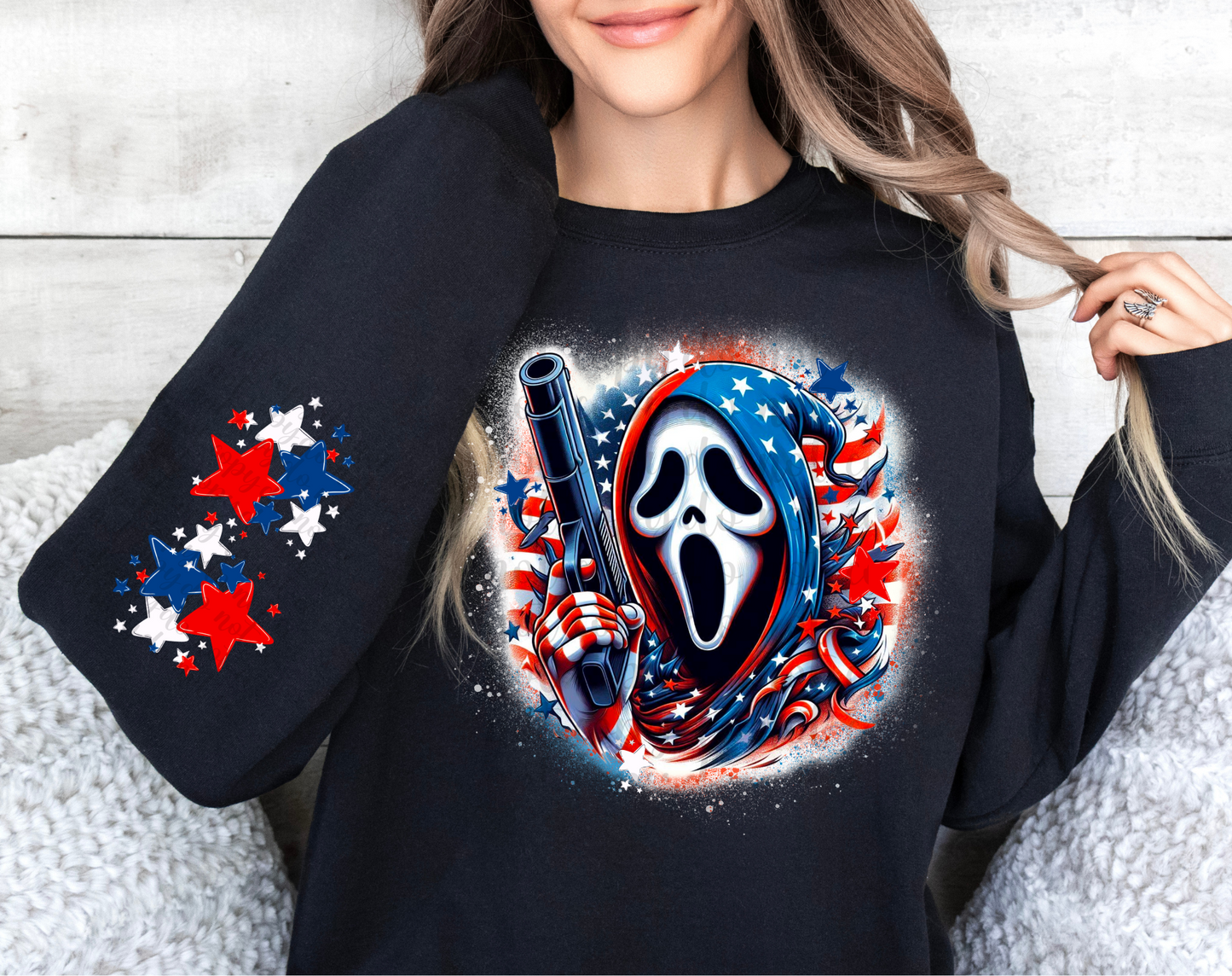 Ghostface 4th of July DTF Transfer (Sleeve must be purchased separately)