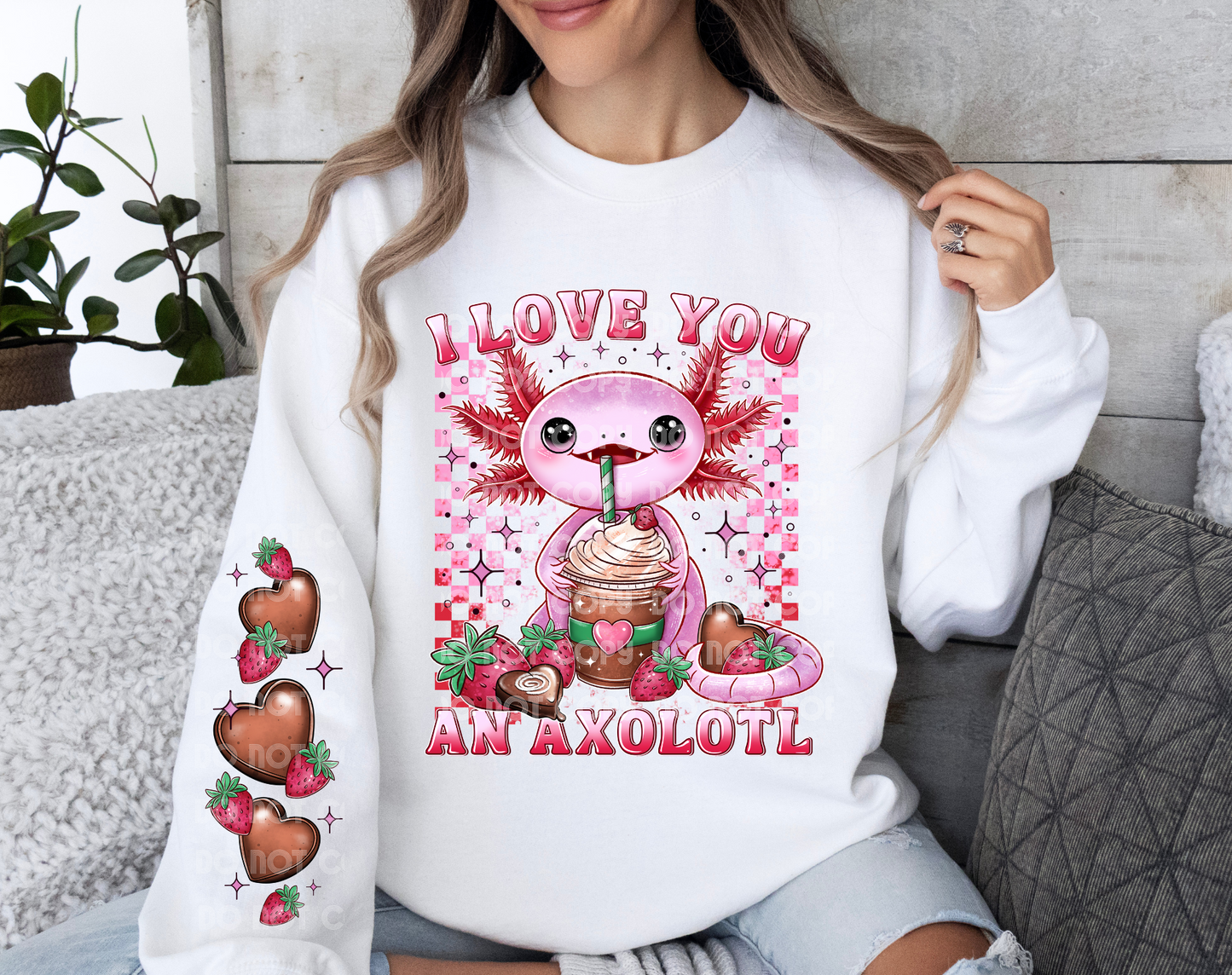 I Love You An Axolotl Background DTF Transfer (Sleeve must be purchased separately)