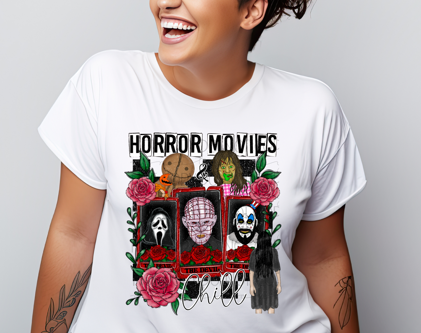 Horror Movies & Chill White DTF Transfer