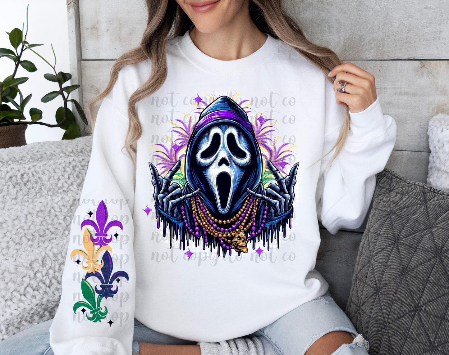 Ghostface Mardi Gras DTF Transfer (Sleeve must be purchased separately)