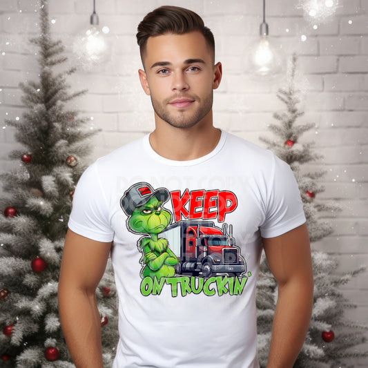 Flat Bed Trucker Grinch DTF Transfer