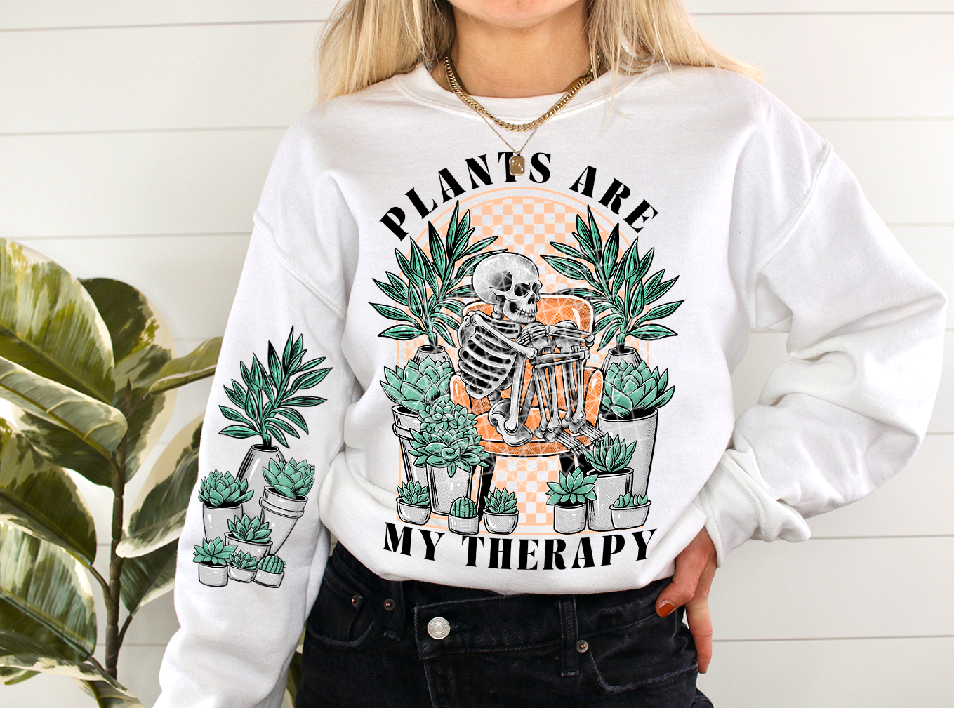 Plants Are My Therapy Black DTF Transfer (Sleeve must be purchased separately)