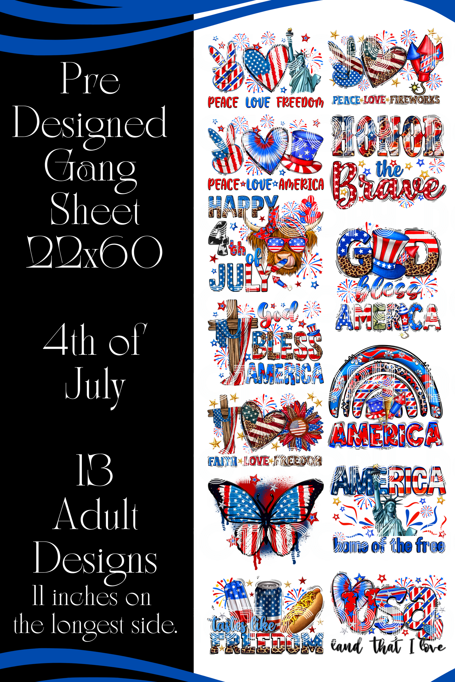 4th Of July Pre Designed Gang Sheet